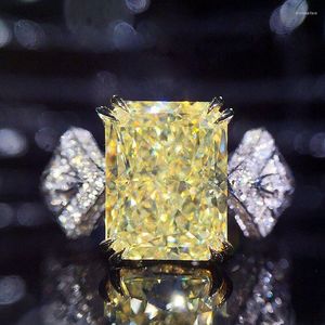 Pierścionki ślubne luksusowa księżniczka kroisz żółtą sześcienną cyrkonia cz kamienny diament dla kobiet zaręczynowy pierścień mody biżuterii