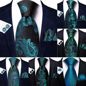 Laço amarra paisley teal teal tie de seda verde para homens mann hanky cufflink presente calctie moda business party wedding dropshiping designer hi-tie