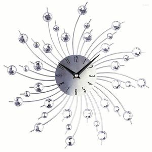 Relógios de parede Relógio de decoração de casa de luxo ART VINTAGE METAL Diamante grande relógio retrô 3D Sliver Wandklok Modern Design Modern
