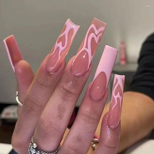 Falsas unhas 24 pcs longa bailarina falsa destacável francês rosa roxo amor elegante doce wearable capa completa dicas de unhas