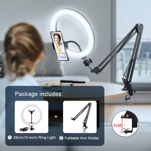 circle light 10" Ringlight Selfie Ring Light with Mobile Holder Support Table Arm Stand, Photography Led Ring Lamp Ringlights For Live Broadcast