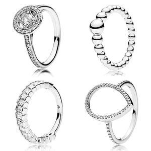 925 Silberin Frauen passen Pandora Ring Original Herzkronen Mode Ringe Tränenstrop Silhouette Saite von Silberperlen Anziehungsgewohnheit Gletscher Schönheit