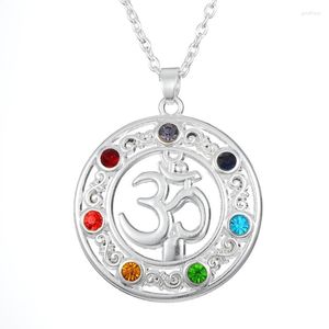 Hänge halsband min form 7 chakra helande ädelsten runda formade yogasymbol ohm charm halsband juvelrypendant