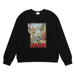 Ins Fashion Rhude Virgin High Definition Drukowane bawełniane wełniane okrągły Sweter Sweter męski i damski