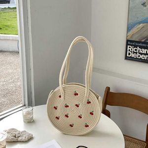 designer beach Bag luxurys handBag Artistic Fresh Lovely Beach Embroidery Women's Large Capacity Cherry Woven Bag Round Bag 230301