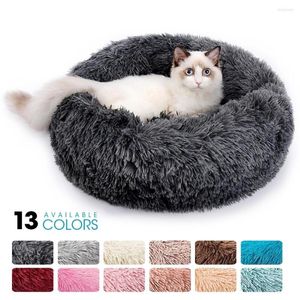 Cat Beds Round Plush Bed House Mat Winter Warm Sleeping Cats Nest Soft Long Dog Basket Pet Cushion For Accessories