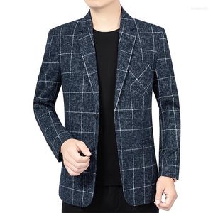 Men's Jackets Spring And Autumn Suit Jacket Single-breasted Long-sleeved Casual Check Pattern No Slit Coffee Color TopMen's