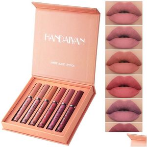 Läppglans 6Color/Set Handaiyan Lipstick Liquid Matte vattentät långvarig pigment Naken Set Y Veet Makeup Kit Drop Delivery Health DHMFZ