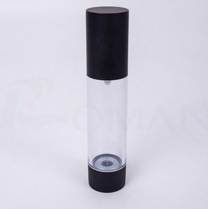 Bottiglie di stoccaggio 50ml Classic Black Vacuum Airless Pump Bottle Cosmetic Essence Oil Lotion Packaging Ricaricabile LX1243