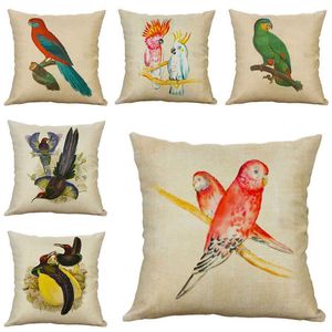 Pillow Lovely Bird Parrot Case Cotton Linen Decor Cases Home Printing Cover 18''