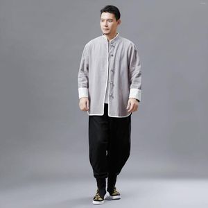 Active Shirts Men Yoga Tai Chi Kungfu Shirt Quickly Dry Linen Loose Long Sleeve Jacket Sweatshirt Casual Martial Arts Exercise Meditation