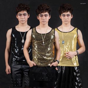 Stage Wear Jazz Dance Tops Men lantejão cantores de boates Vest DJ Gogo Hip Hop Dançarina Roupa Sleeseless Tinglening Dnv10462