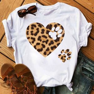 Camisetas femininas Two Leopard Print Print Dog Tops Fashion T-shirts Casual Tee