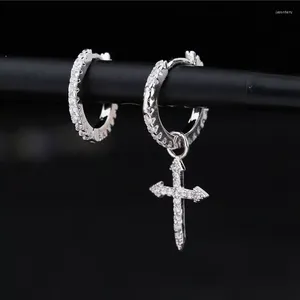 Hoop Earrings Fashion Mini Zircon Cross Drop Pendant Hip Hop Asymmetric Dangle For Women Men Jewelry Ear Accessorie