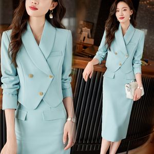 Tvådelt klänning Spring Autumn High Quality Pencil kjol Set Outfits Female Elegant Formal Busines S Office Ladies Work Wear Blazer Top 230303