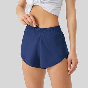 مصمم Lululemen شورتات نساء Lulu Yoga Fit Zipper Pocket High Rise Quick Dry Women Train Short Loose Streatable 222