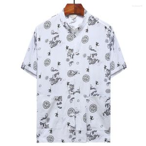 Camisetas masculinas de meia-idade e idosos Camisa de manga curta de verão de tang chinesa, algodão