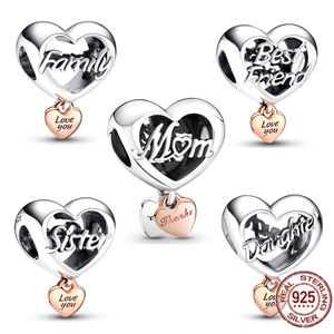 Yeni Moda 925 STERLING Silver Ailesi Anne Kızı Kız Kardeş Kız Arkadaş Kalp Şeklinde Cazibe Boncukları Orijinal Pandora Bilezik Takı