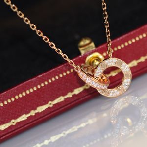 Halskette Designer-Schmuck für Liebhaber Männer Frauen Mode Luxus Doppelring voller Cz zwei Reihen Diamant Anhänger achteckige Schraubkappe Liebe Halskette Paar Geschenk