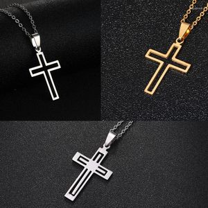 Collane con ciondolo Collana con croce in acciaio inossidabile per uomo Donna Girocolli di preghiera religiosa Regalo di gioielli cristiani