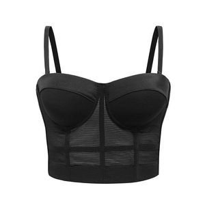 Bustiers korsetter Sexig svart transparent BRA -nät Push Up Bralet Women's Tube Top Corset Bustier Club Party Crop Lingerie Plus Size Gothicb