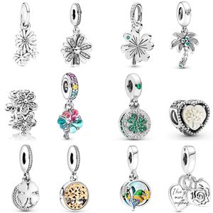 Pandora S925 reines Silber Gänseblümchen Blume Glück vierblättriges Kleeblatt Suspension Charm Anhänger Schmuck geeignet für Armband DIY Modeschmuck