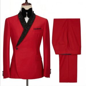 Smoking da sposo rosso, scialle con un bottone, risvolto, groomsmen, completo da uomo, abiti da sposa da uomo, personalizza la taglia