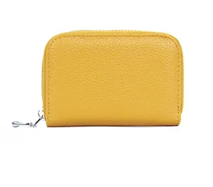 Trendy Genuine Leather Card Holders Sold with Box Cowhide Leather Card Purse in Solid Color