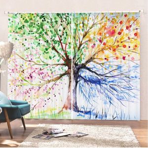 Curtain Art Tree House Curtains Plants Polyester Fabric Window For Living Room Bedroom 2 Panels Blackout Drapes Drop