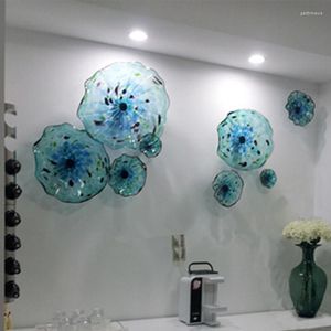 Lâmpadas de parede Placas leves italianas Murano Blue Blates sopradas Art Deco Flower Glass Plate para Decoração da Galeria Customizada