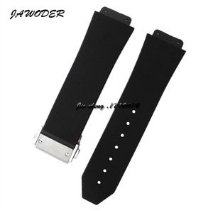 JAWODER Watchband 23mm 26mm Men Stainless Steel Deployment Clasp Black Diving Silicone Rubber Watch Band Strap for HUB Big Bang292C