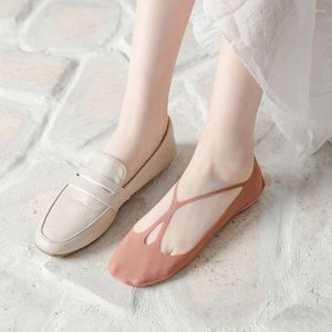 Women Socks 2023 Fashion Thin Boat Sock Slippers Cross No Trace Invisible Anti-skid Silicone Breathable Short Hosiery