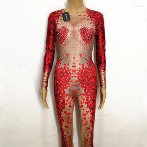 Bühnenbekleidung Nachtclub weibliche Pole -Tanz -Kostüme führender Tänzer DJ Sexy Performance Red Printing Trikot Jumpsuit