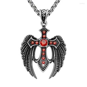 Hänge Halsband MIQIAO rostfritt stål Titanium Red Zircon Gothic Eagle Vintage Krage Kedjor Halsband För Män Kvinnor Smycken Present