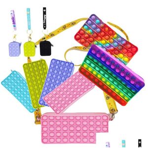 Giocattoli per le dita Fidget Sensoriale Astuccio per studenti delle scuole di moda Push Bubble Arcobaleno Antistress Educativo per bambini e adulti Decomp Dhrwz