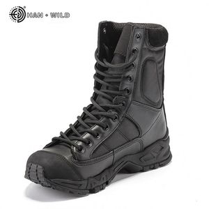 Военные ботинки Мужчины черная кожаная пустыня боевые туфли зимняя мужская лодыжка тактическая ботинка плюс 210830252r