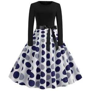 Casual Dresses Blue Dot Elegante Party Frauen Langarm Winterkleid Big Swing Rockabilly Vintage Plus Size Weihnachtsrobe