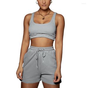 Kvinnors t-skjortor ärmlös sexig skjorta korta byxor casual kvinnor tyg 2023 kostym tvådelar tank midriff toppar passande yogasportdräkter