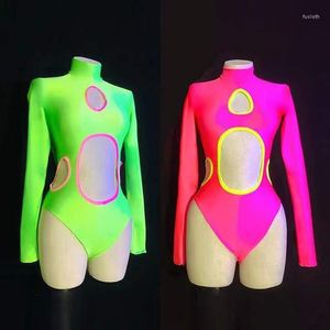 Abbigliamento da palco Costume da ballo sexy con palo cavo Dj Clubwear Tuta di colore fluorescente Discoteca Jazz Gogo Abiti da ballerino Abito da rave