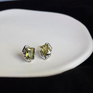 S03473 Fashion Jewelry S925 Silver Needle Geometric Earrings For Women Olive Green Zircon Stud Earrings