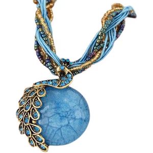 Boho Runde Kristall Anhänger Halsketten Woven Rice Bead String Pullover Halskette Temperament Damen Mode geschenk