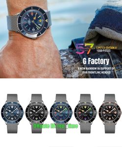 GF Factory Watches 42 mm Superocean Heritage '57 LE II 'Rainbow' automatische mechanische Herrenuhr, blaues/schwarzes Zifferblatt, Kautschukarmband, Herrenarmbanduhren