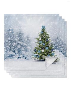 Table Napkin Snow Scene Christmas Tree 4/6/8pcs Napkins Restaurant Dinner Wedding Banquet Decor Cloth Supplies Party Decoration