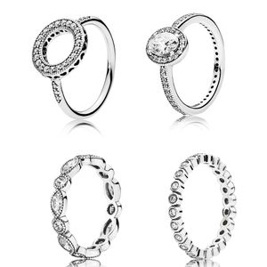 925 Silverkvinnor passar Pandora Ring Original Heart Crown Fashion Rings runt Big Cz White Color