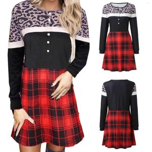 Casual Dresses Women's Leopard Print Splice Red Plaid Collision Dressy for Women Wrap Summer Dress Juniors