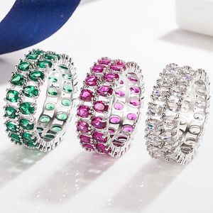 Hochzeit Ringe Elegante Zweireihige Für Frauen Mode Oval Zirkonia Braut Silber Überzogene Ring Zubehör Schmuck Weibliche Geschenk