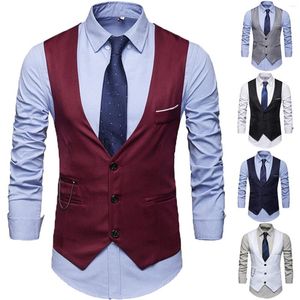 Men's T Shirts 5 Colors Men Business Waistcoat Solid Color V-Neck Sleeveless Single-Breasted Suit Vest For Gentlemen Plus Sizes S-5XL