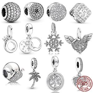 Pandora Round smycken S925 Sterling Silver Snail, Snowflake, Star Suspension Charm Bead Lämplig för armband DIY -modesmycken