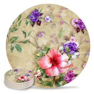 Bord Mattor Kuddar Morning Glory Retro Flower Abstract Ceramic Coasters Watertofat Tea Cup Mat Christmas Home Decor for Glasses