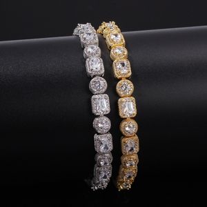 Iced Out Chain Bracelet Square Round Mens Silver Gold Tennis Bracelets Fashion Hip Hop Jewelry